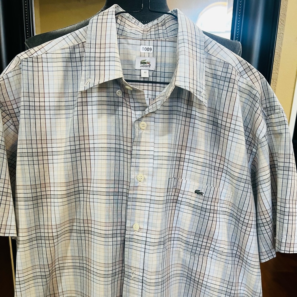 Lacoste Men's Casual Plaid Shirt - White and Gray